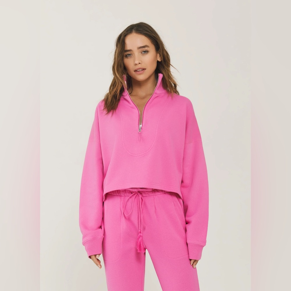 Something Navy Pink Delilah Sweatshirt Half Zip Cropped, Size Medium (M) Relaxed